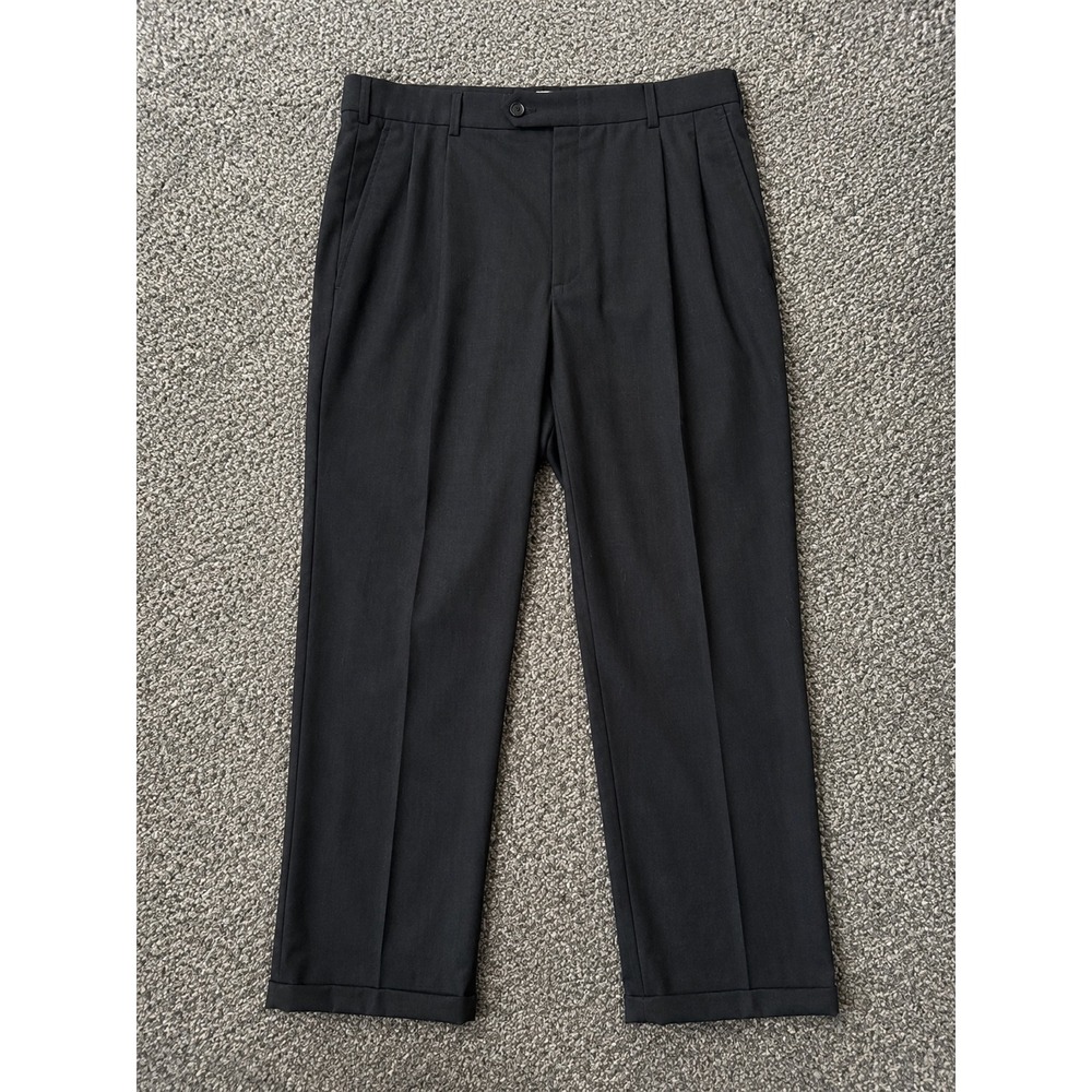 Louis Raphael Rosso Black Dress Pants 36x30 Flat Front Straight Career Slacks